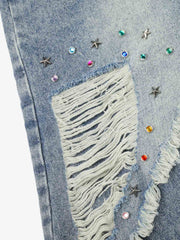 Layered Rhinestone Baggy Jeans