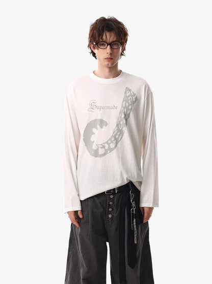 Abstract Leopard Tail Graphic Long Sleeve T-Shirt
