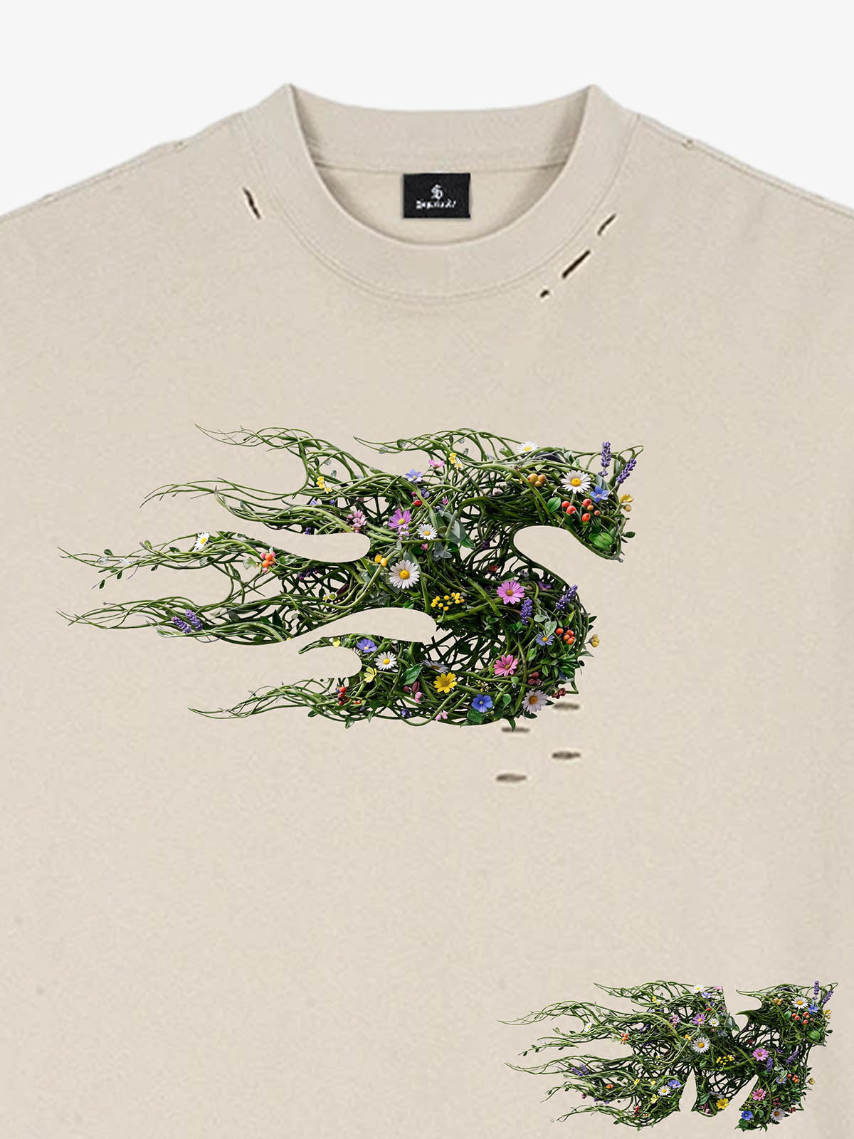 Distressed Abstract Floral Graphic Street T-Shirt 