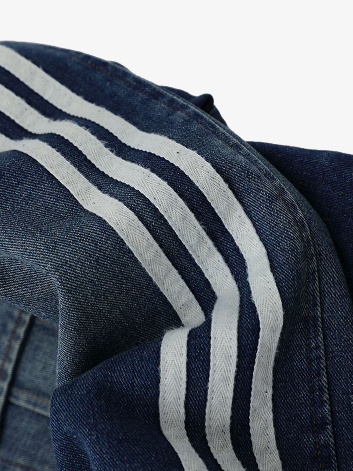 Stylish Denim Jacket with Embroidered Details and Striped Sleeves 