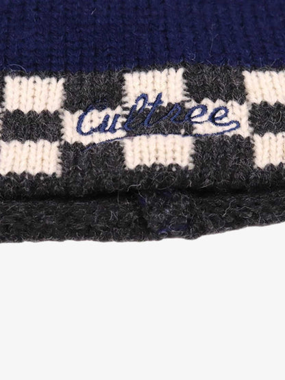 Stylish Checkerboard Beanie with Ear Flaps for Winter Fashion 