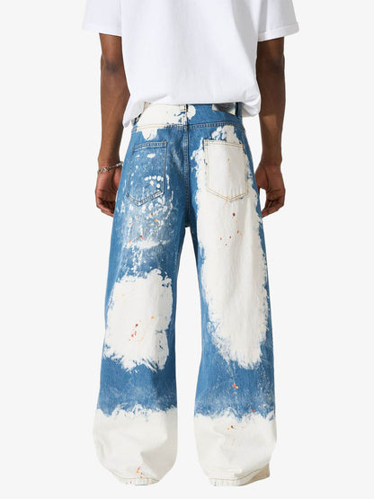 Bleached Paint Splatter Graphic Jeans 