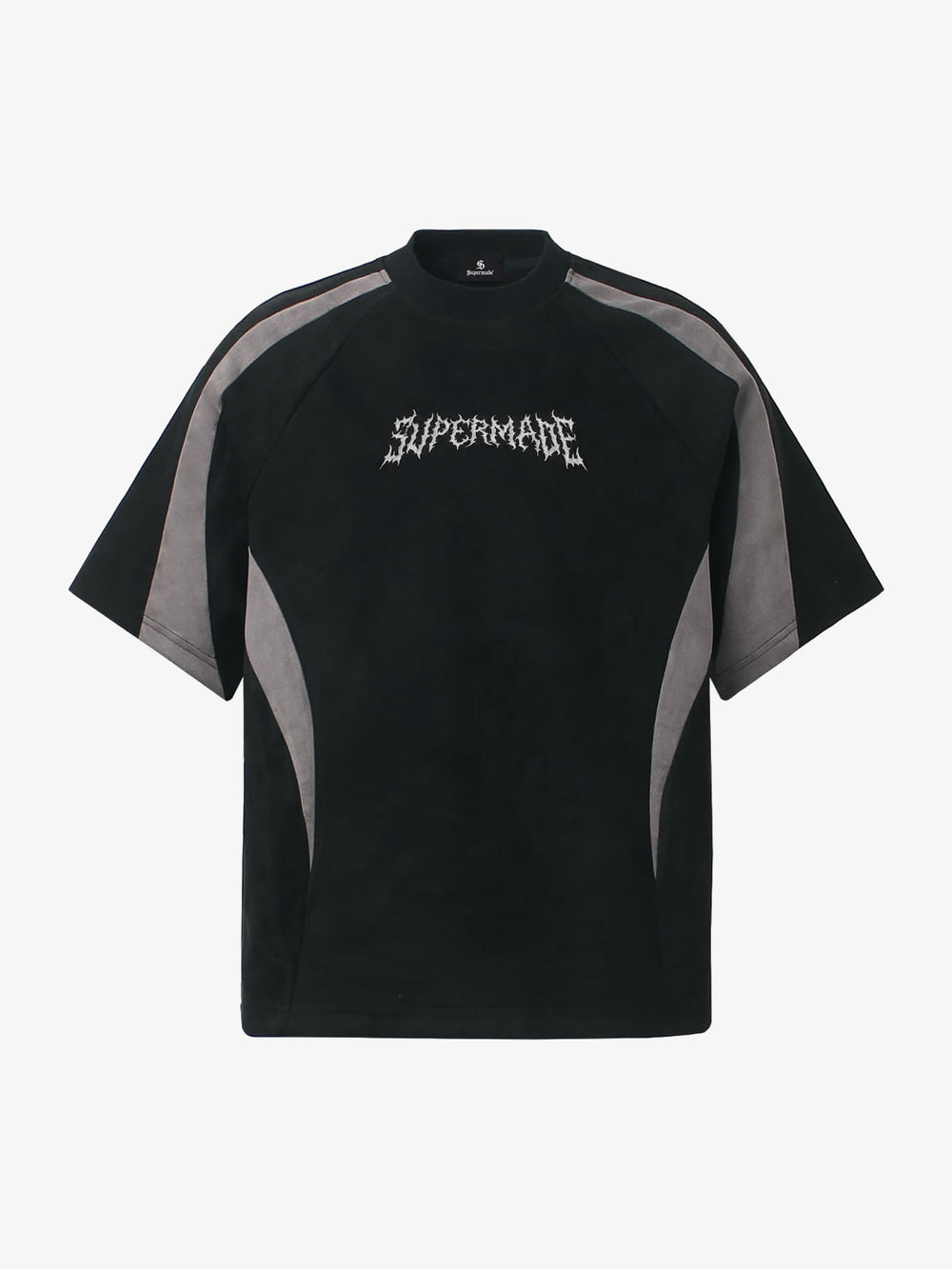 Suede Panel Embroidered Logo Short Sleeve T-Shirt 