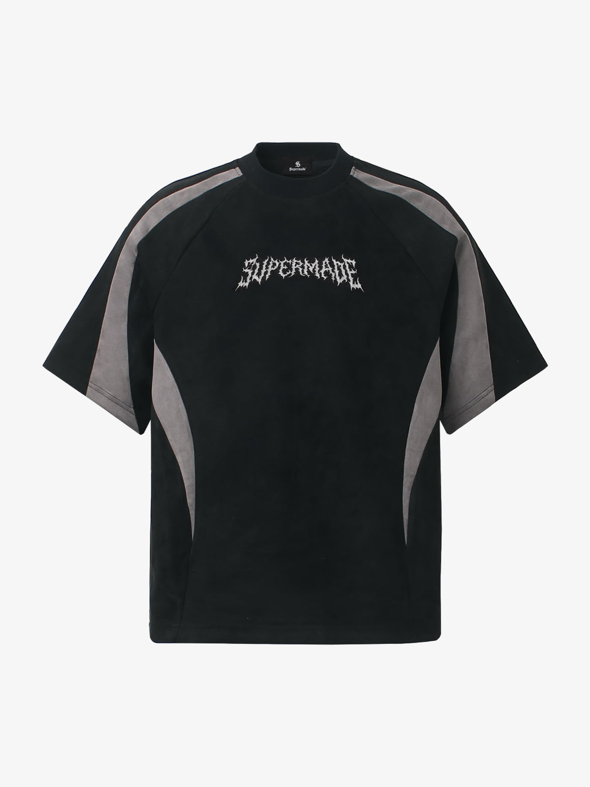 Suede Panel Embroidered Logo Short Sleeve T-Shirt 