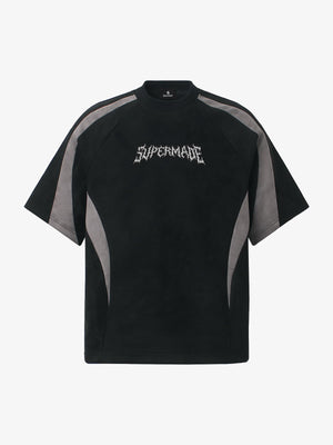 Suede Panel Embroidered Logo Short Sleeve T-Shirt 