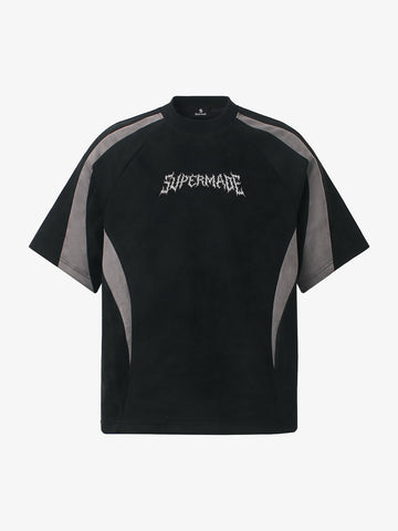 Suede Panel Embroidered Logo Short Sleeve T-Shirt 