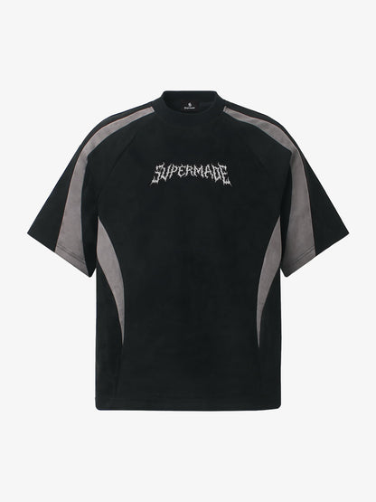 Suede Panel Embroidered Logo Short Sleeve T-Shirt 