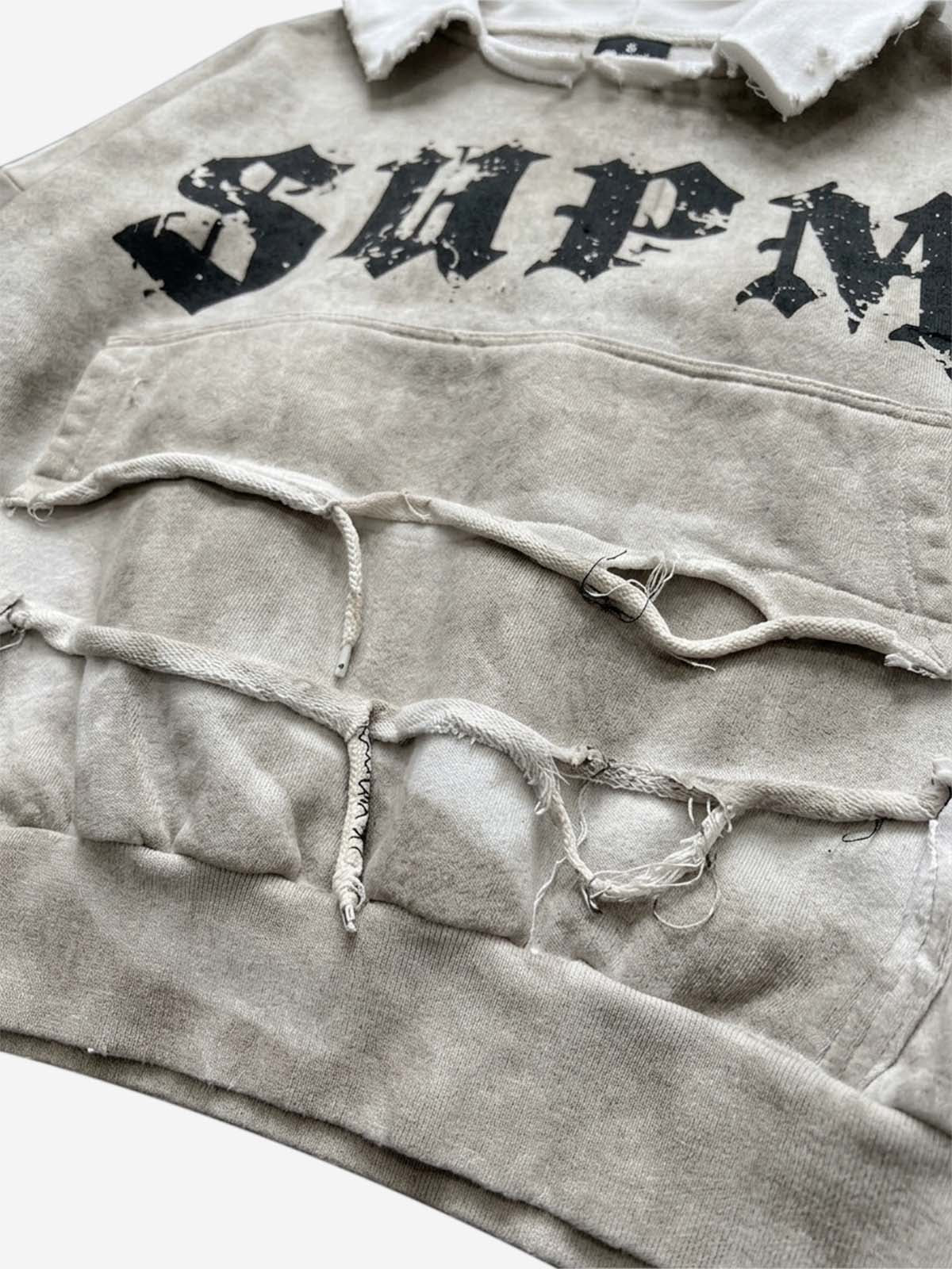 SUPM Graphic Deconstructed Raw-Edge Oversized Sweatshirt