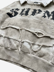 SUPM Graphic Deconstructed Raw-Edge Oversized Sweatshirt