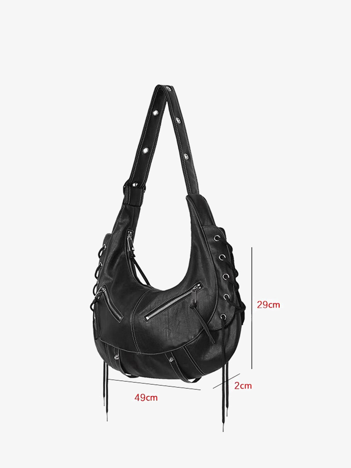 Lace-up Punk Motorcycle Metal Zipper Tote Bag 