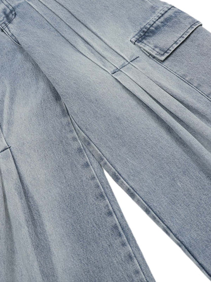 Side-Scarf Pleated Baggy Jeans 