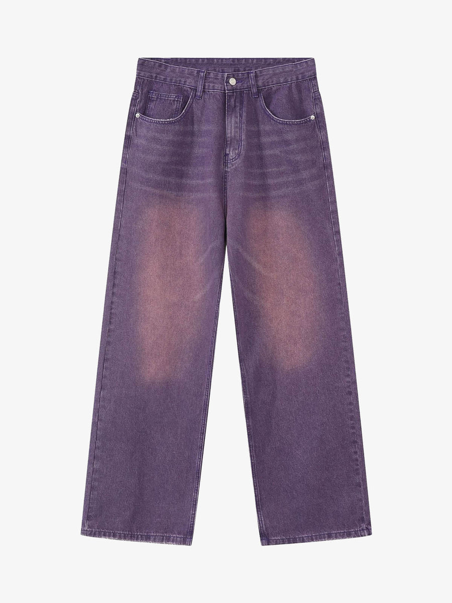 Multicolor Washed Distressed Wide-Leg Jeans