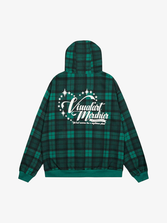 Plaid Hooded Jacket with Bold Lettering for Casual Style 