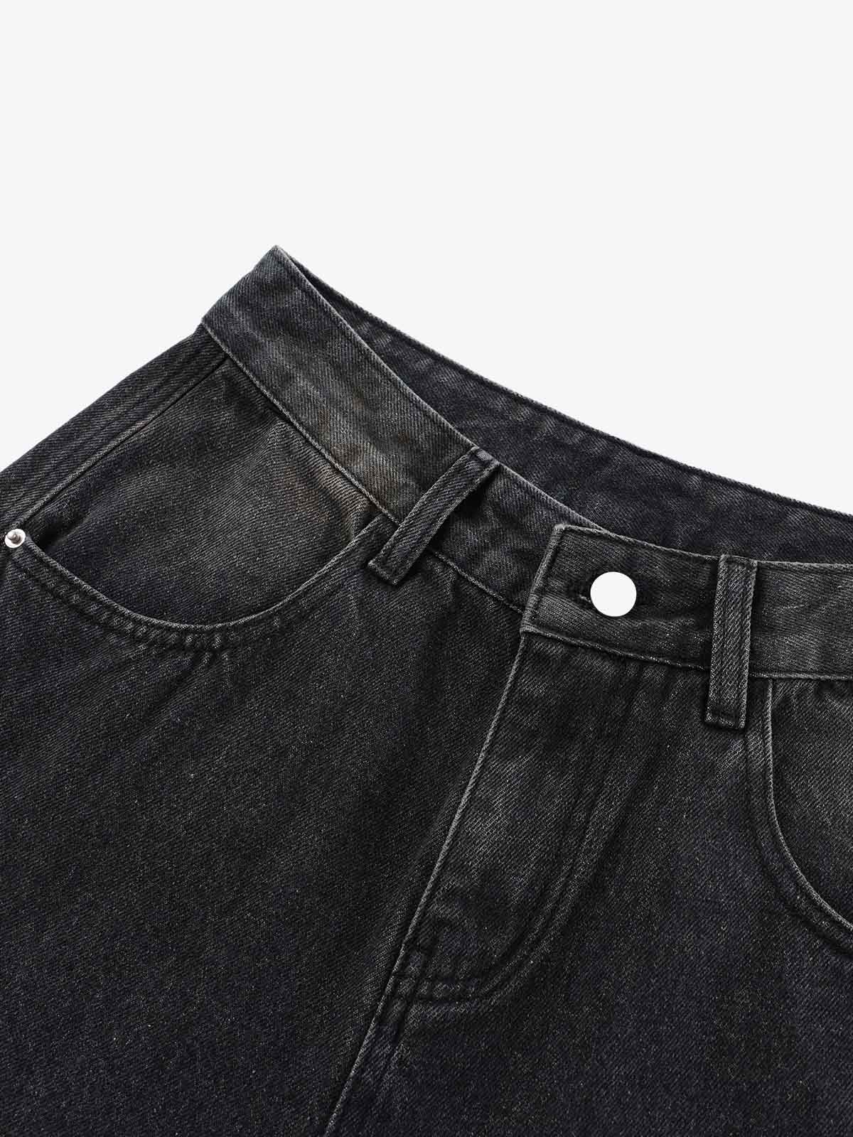 3D Curved Panel Stacked Wide-Leg Denim Jeans 