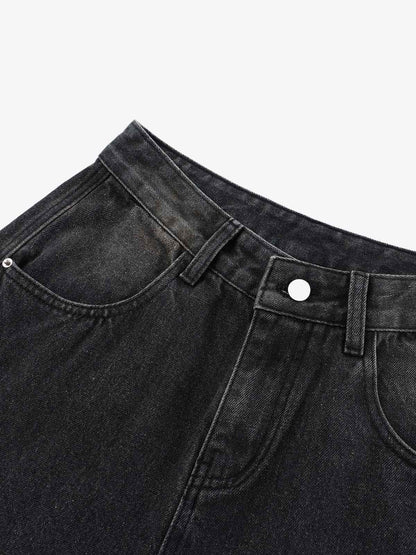 3D Curved Panel Stacked Wide-Leg Denim Jeans 