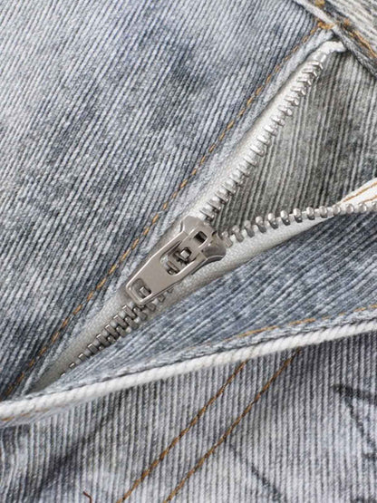 Denim Wide Leg Pants with Graffiti Print High Waist Baggy Style Streetwear Jeans for Men and Women 