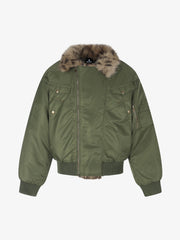 Leopard Faux-Fur Collar Studded Jacket