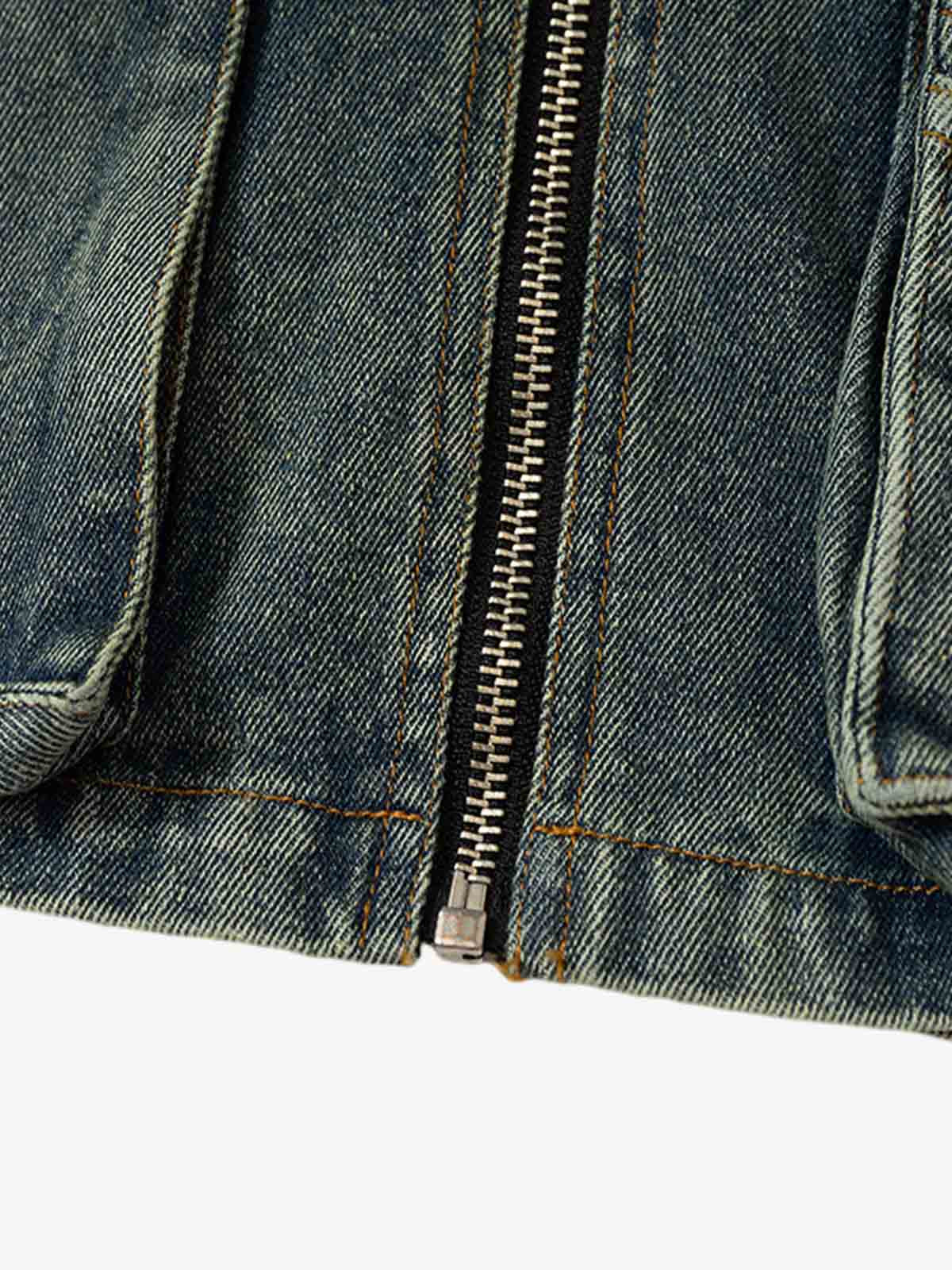 Thesupermade Functional Multi-pocket Hooded Denim Vest 