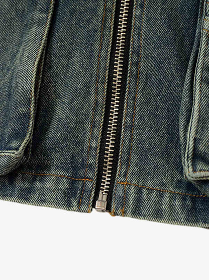 Thesupermade Functional Multi-pocket Hooded Denim Vest 