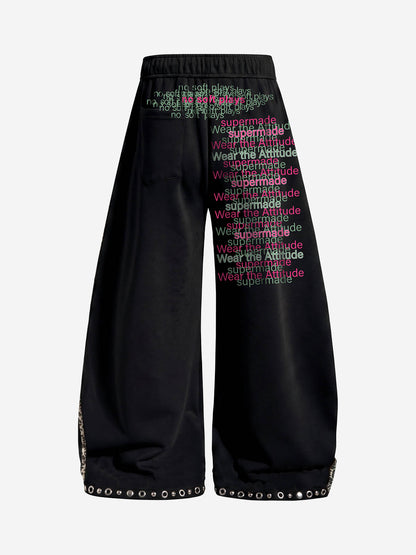 Leopard Stripe Studded Patchwork Casual Pants