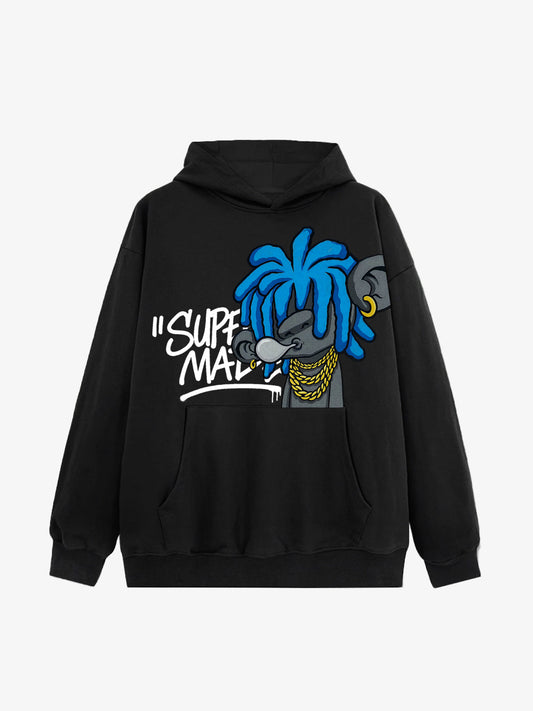 Thesupermade Graffiti Cartoon Blue Dreadlocks Boy Hooded Sweatshirt 