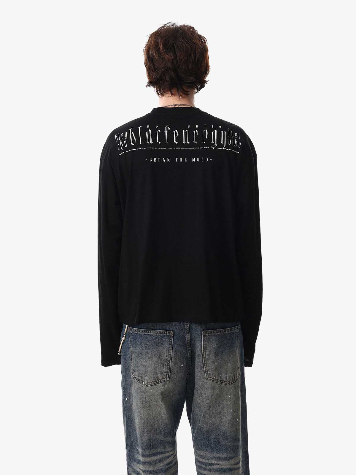 Layered Neck Button Detail Long Sleeve T-Shirt
