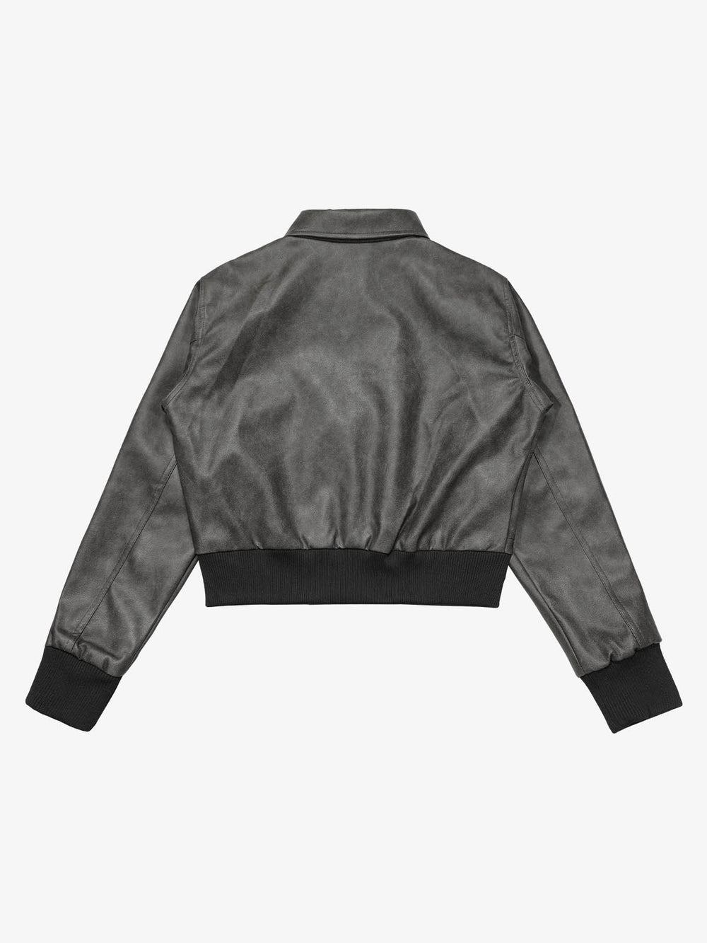 Metal Button Cropped Leather Bomber Jacket