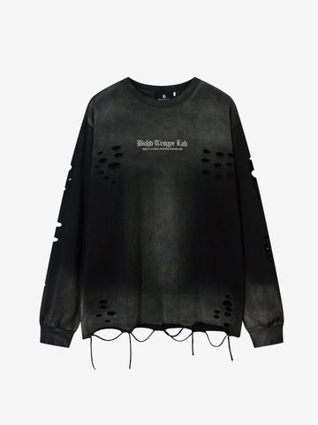 Gradient Washed Ripped Casual Sweatshirt