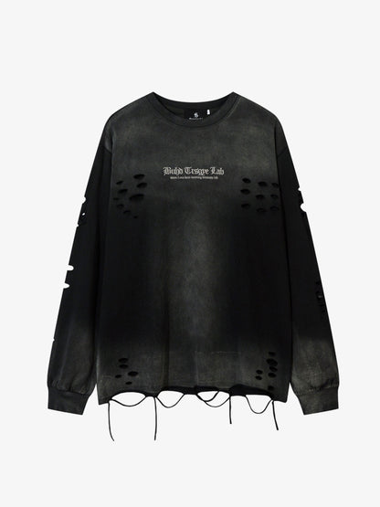 Gradient Washed Ripped Casual Sweatshirt