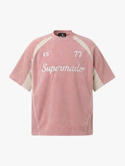 Cotton Blend Oversized Sport T-Shirt with Contrast Panels and Logo Print 