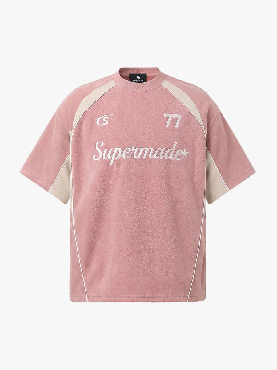 Cotton Blend Oversized Sport T-Shirt with Contrast Panels and Logo Print 