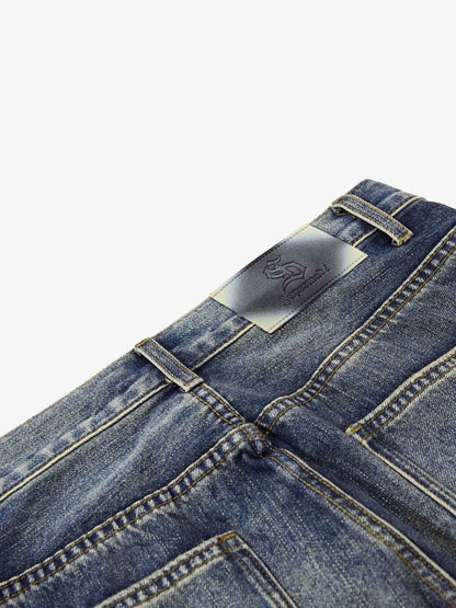 Washed Paint-Splatter Pleated Wide-Leg Barrel Jeans 