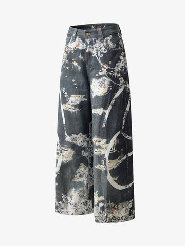 Digital 3D Graphic Distressed Denim Jeans