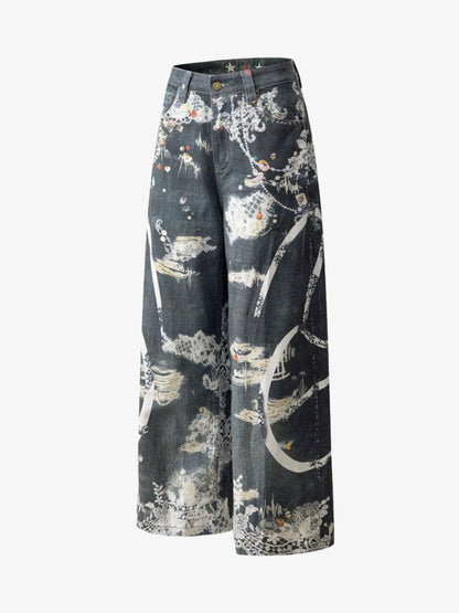 Digital 3D Graphic Distressed Denim Jeans