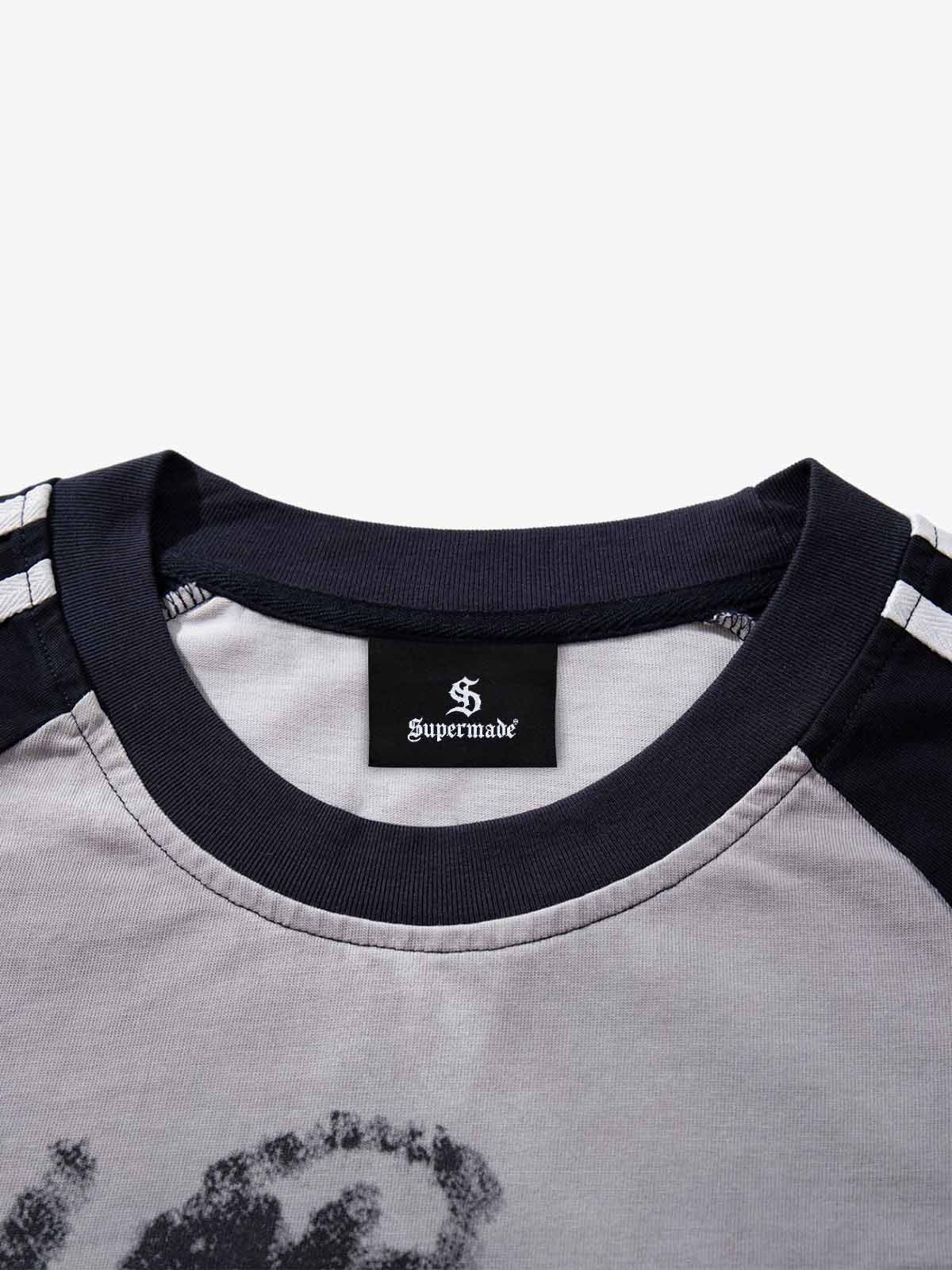 Portrait Graphic Contrast-Stripe Long Sleeve Tee