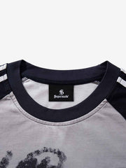 Portrait Graphic Contrast-Stripe Long Sleeve Tee