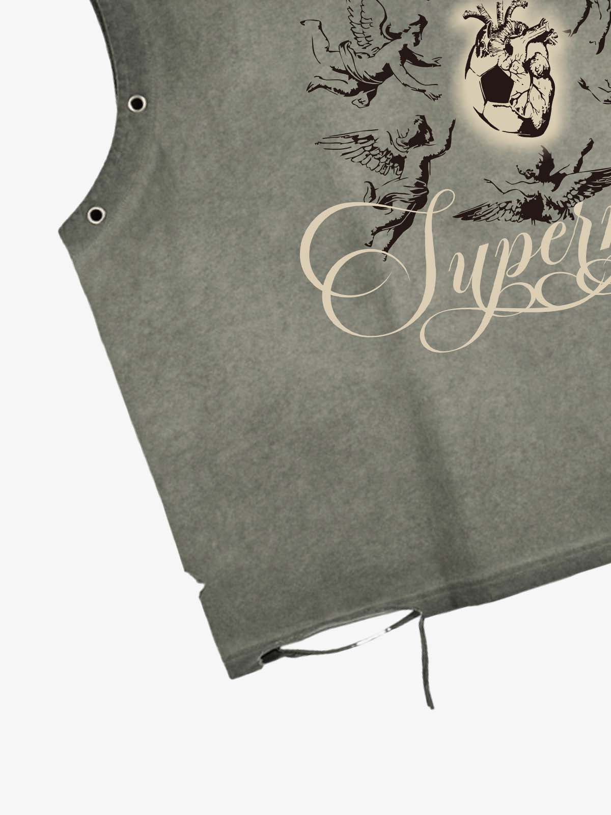 Vest With Distressed Metal Ring Design Featuring A Protective Pattern For The Heart Of The Football 