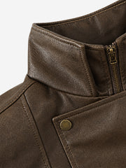 Belted Hem Faux Leather Bomber Jacket
