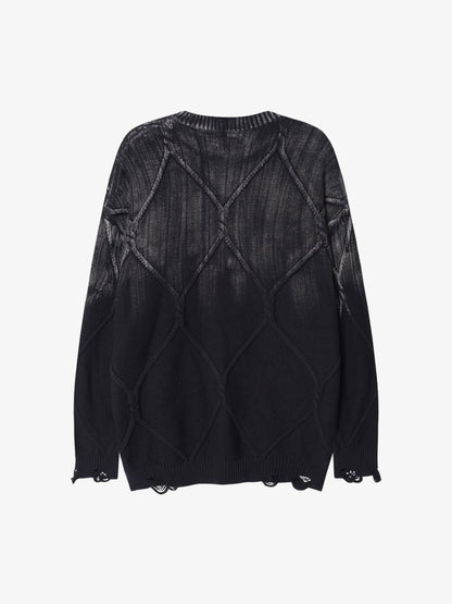 Paint Spray Hole Cable Crewneck Sweater 