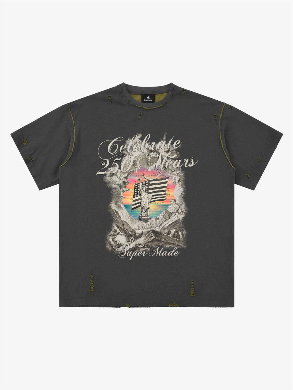 Statue of Liberty Graphic Distressed Reversible T-Shirt 