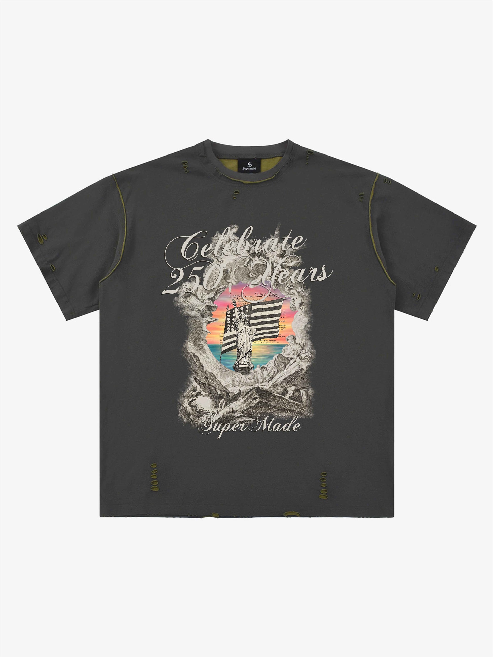 Statue of Liberty Graphic Distressed Reversible T-Shirt 