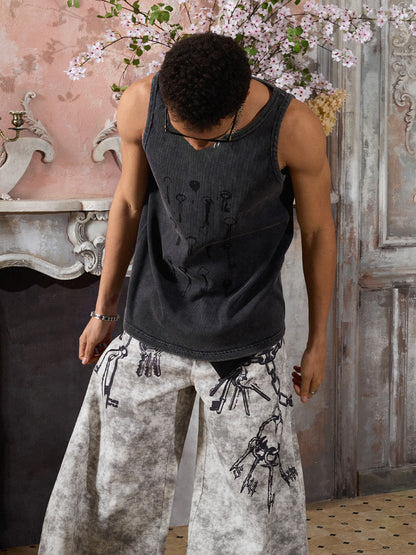 Supermade Washed Distressed Key Print Vest 