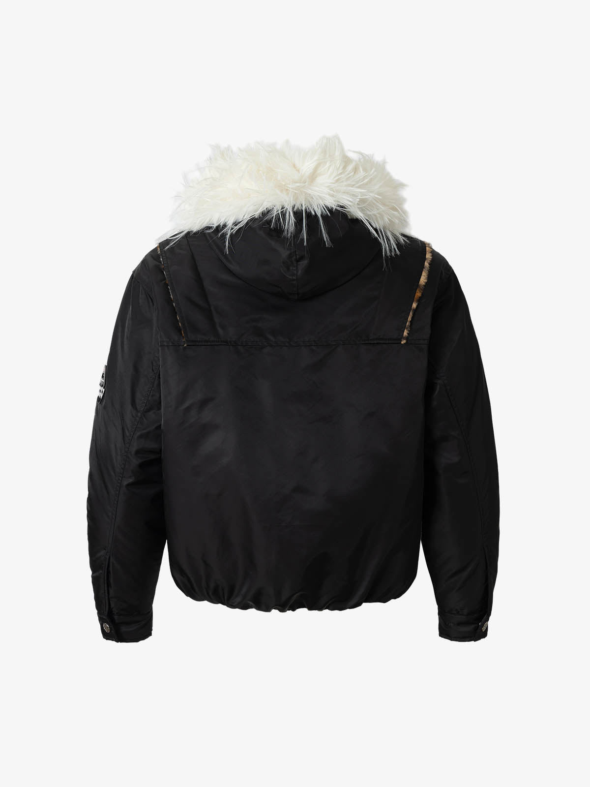 Retro Fur Collar Ruched Leopard Lining Bomber Jacket 