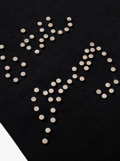 Retro Rhinestone Leopard Patch Music Note Straight Jeans 