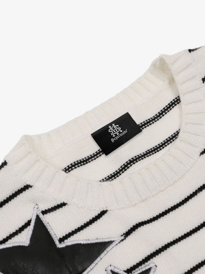 Striped Star-Embellished Sweater for Casual Elegance 