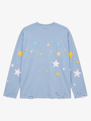 Star Foam Graphic Ripped Color Block Long Sleeve Tee