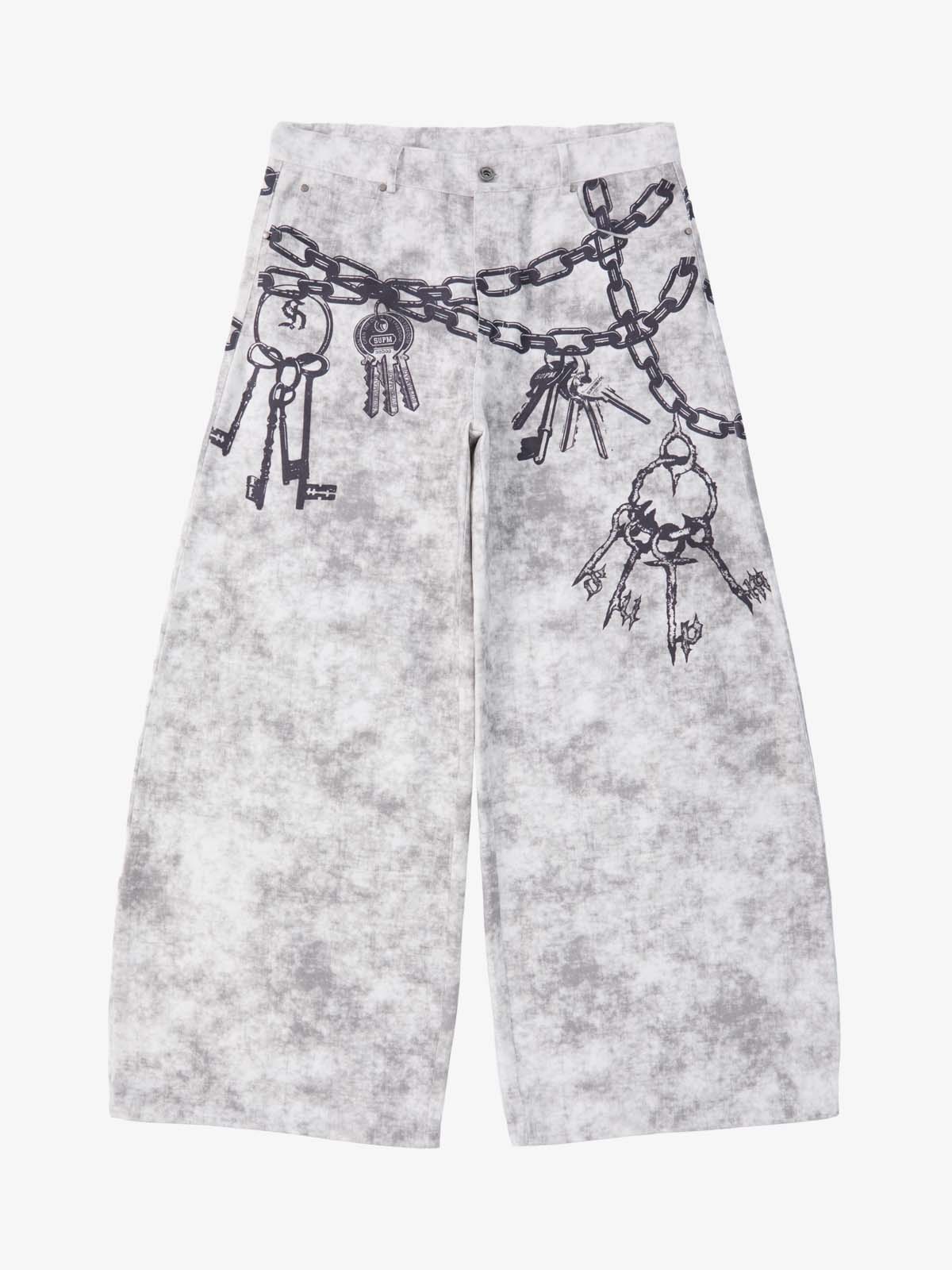 Supermade Distressed Chain And Key Print Baggy Pants 
