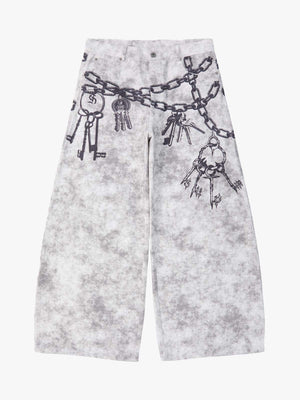 Supermade Distressed Chain And Key Print Baggy Pants 