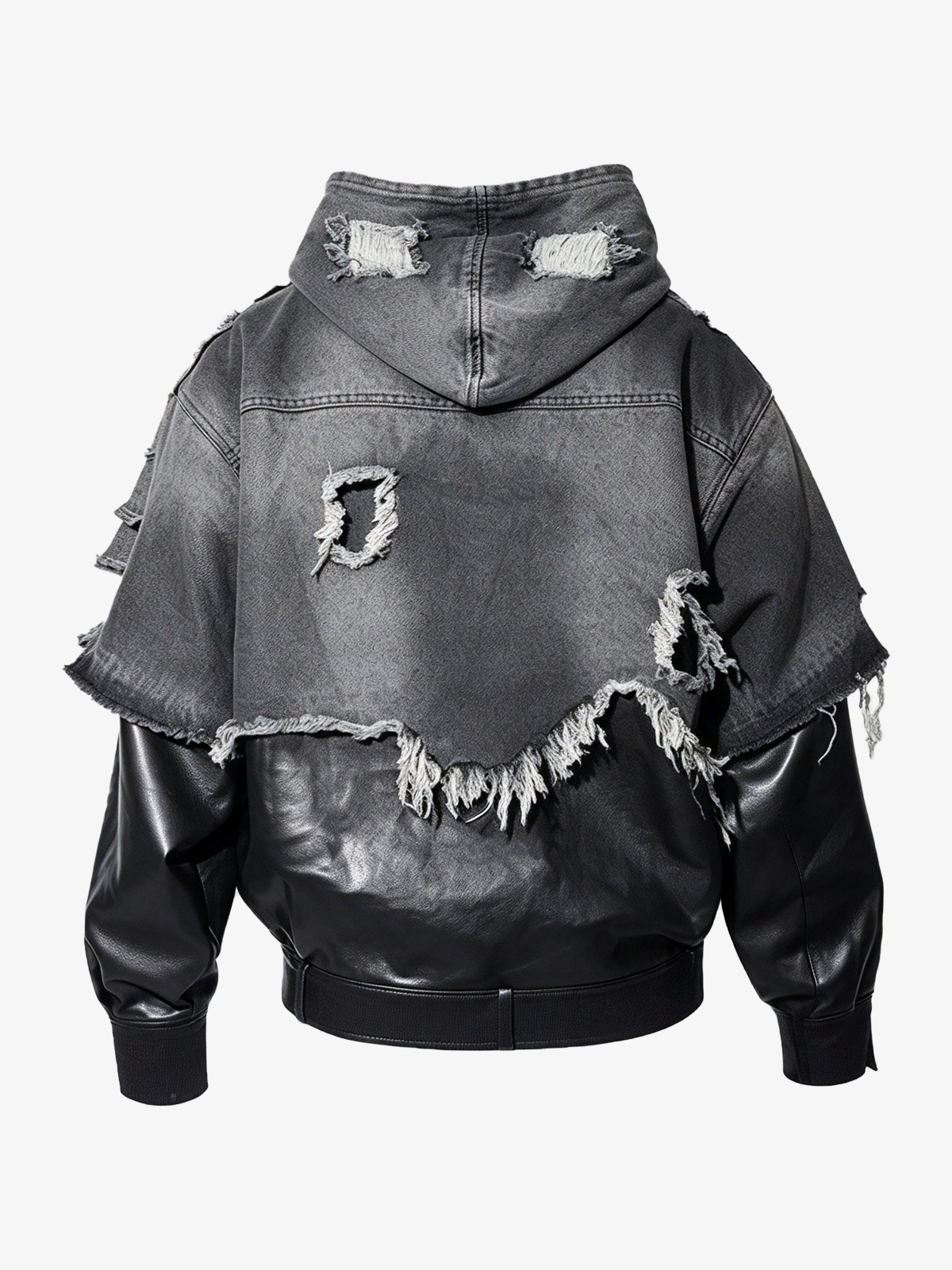 Distressed Patchwork Hooded Bomber Jacket