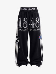 Graphic Color Block Double-Waist Sweatpants